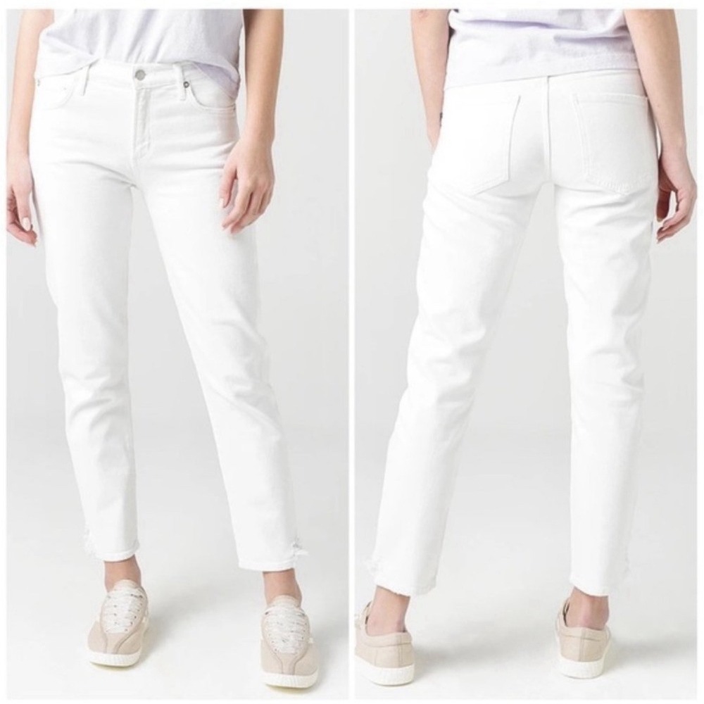 AGOLDE Toni Mid Rise Straight Leg Jeans Sz 26 White Grunge Distressed Denim Boho